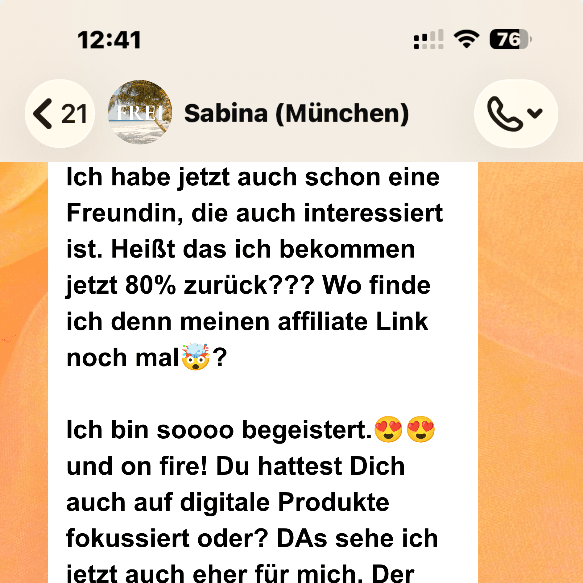 Chat-Nachricht von Sabina