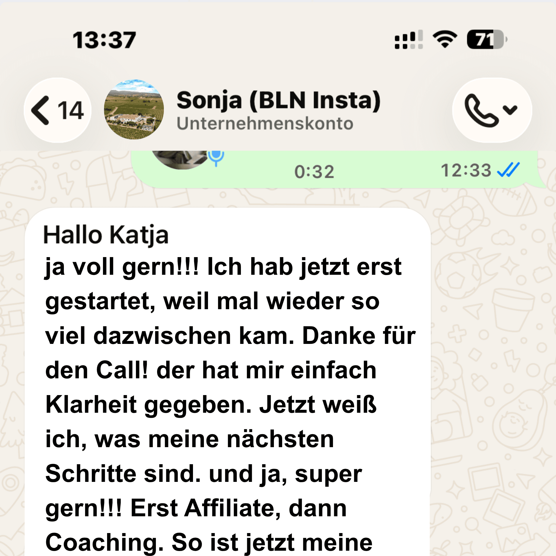 Chat-Nachricht von Sonja